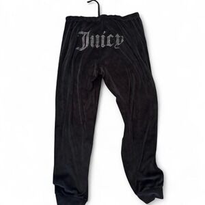 Juicy Couture black velour jogger sweatpants featuring sparkling "Juicy" logo